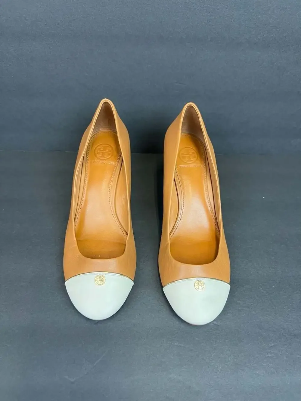 Tory Burch Women's Ivory Brown TIFFY Wedge-Mason Leather Shoes Sz 7.5M MSRP $298